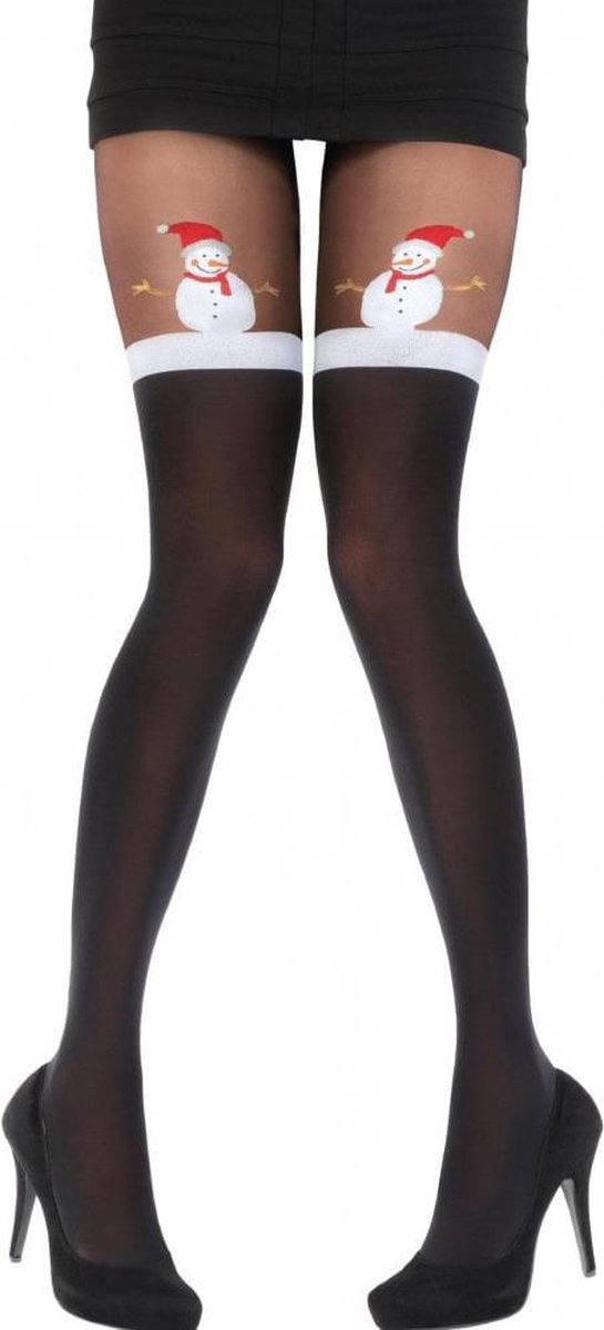 Pretty Polly Panty - Kerst - Christmas - Snowman - Mock Hold Up Panty - One Size - Zwart/Mix (5053014726577)