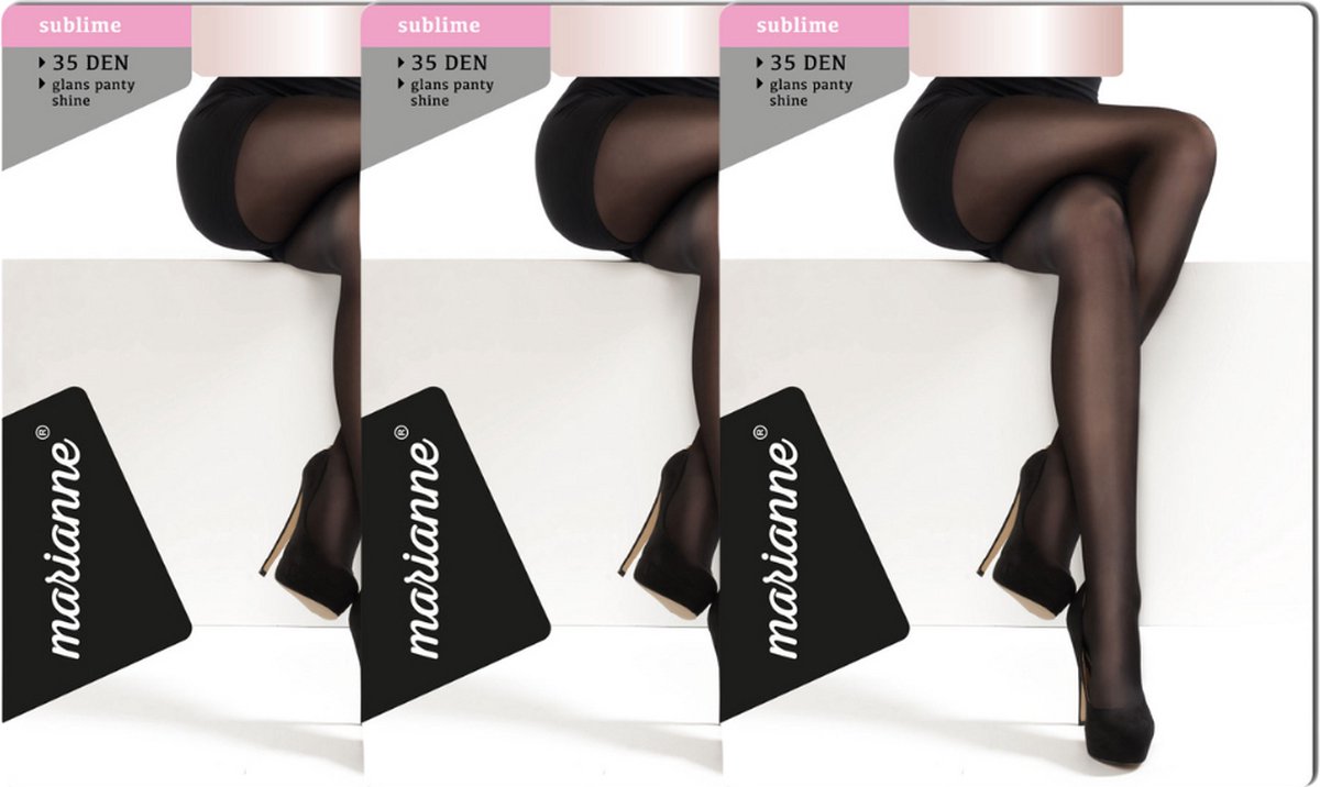 Marianne Glanzende Panty 3-pack - Dames - 35 Denier - Maat XXXL - Zwart (8713781729955)