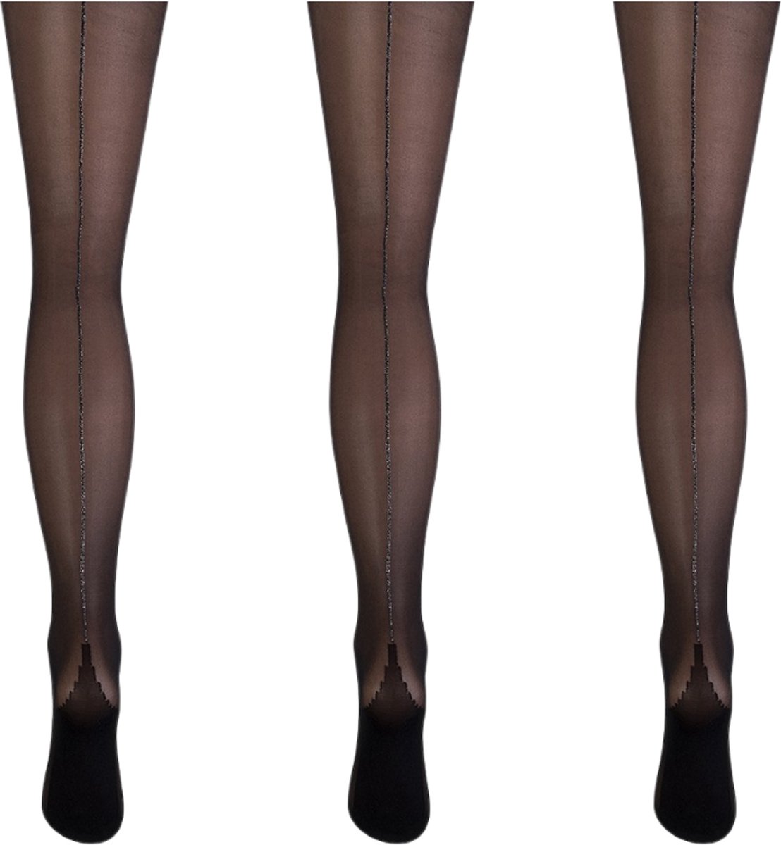 Marianne Panty met Lurex Naad - 3-pack - Dames - 20 Denier - Maat L/XL - Zwart Zilver (8719534317462)