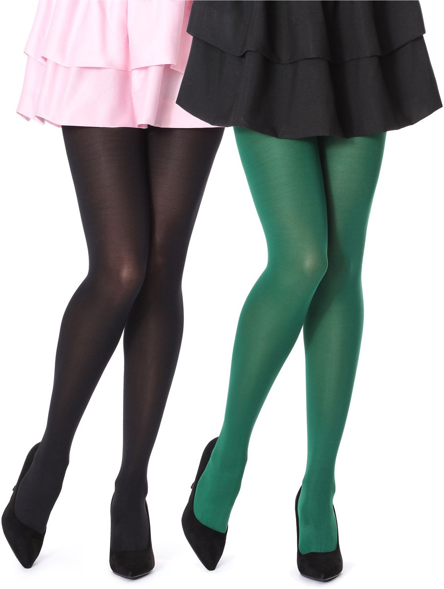 Bellivalini Dames Panty 2 Pak - 100 DEN - Polyamide - Microvezel - Zwart/Donkergroen (2Pack) - M - BLV-FI-1003-2P (4061692342508)