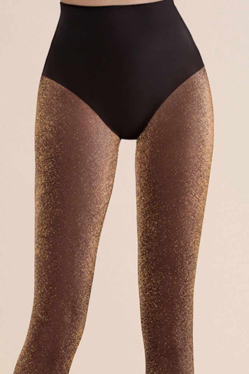 Glitter Panty Dames - 20 Denier - Zwart / Goud - Maat: L - Model: Lurex (8721249876189)