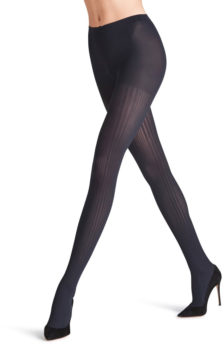 FALKE Prime Rib gedessineerd materiaal ondoorzichtig 60 DEN panty dames blauw - maat L (4031309178424)