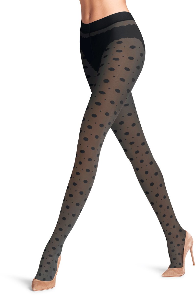 FALKE Snow Dot gedessineerd materiaal transparent 25 DEN panty dames zwart - maat M (4067112419133)