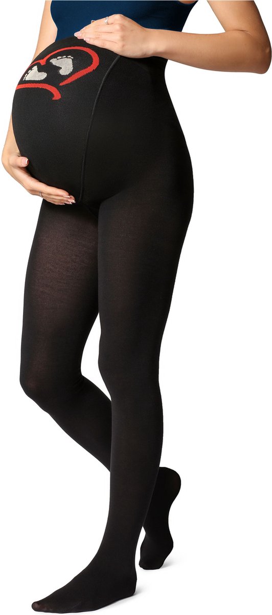 Be Mammy Dames Panty - Zwangerschapspanty - 150 DEN - Medium gloss - Katoen - BE-GI-1122 - Zwart Patroon-001 - M (4061692539748)