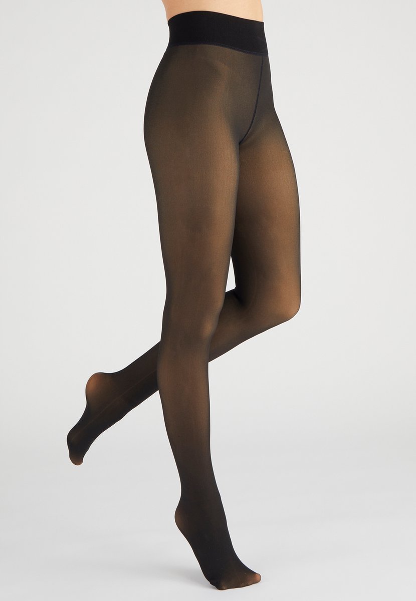 Damart - Panty met transparant effect en een geborstelde fleece voering 200D - Vrouwen - Zwart - XL (3616282961501)