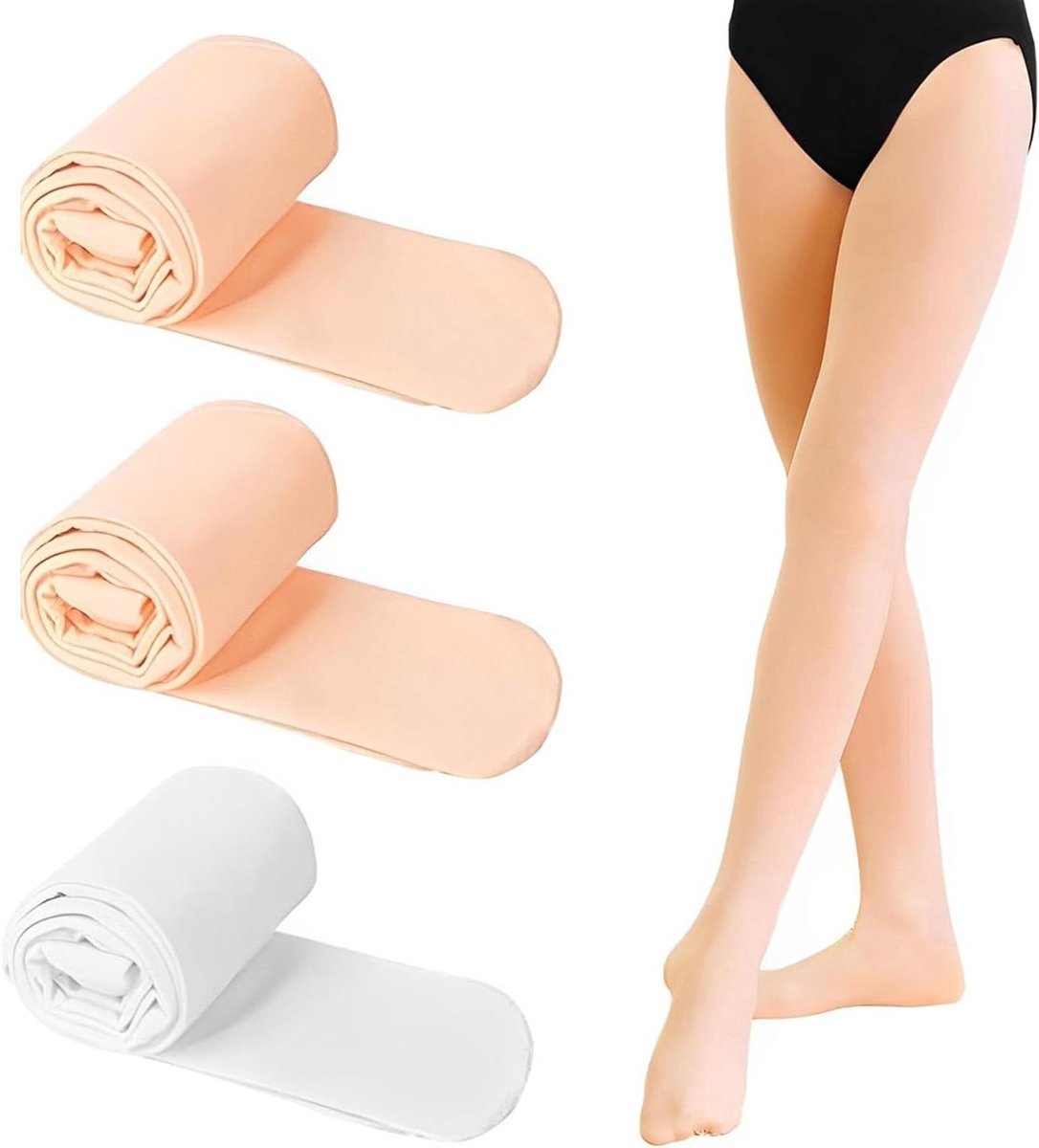 Allecto Plus - Panty 3-pack voor meisjes balletkleding - wit vleesroze - maat 90-104 - comfortabel en duurzaam (8785327388001)