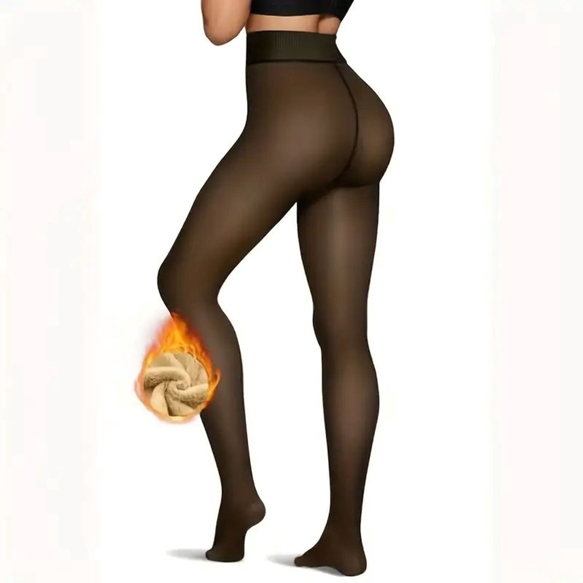 Dames panty fleece gevoerd - sheer look - 1 naad achter - winterproof S/M (9508354572941)