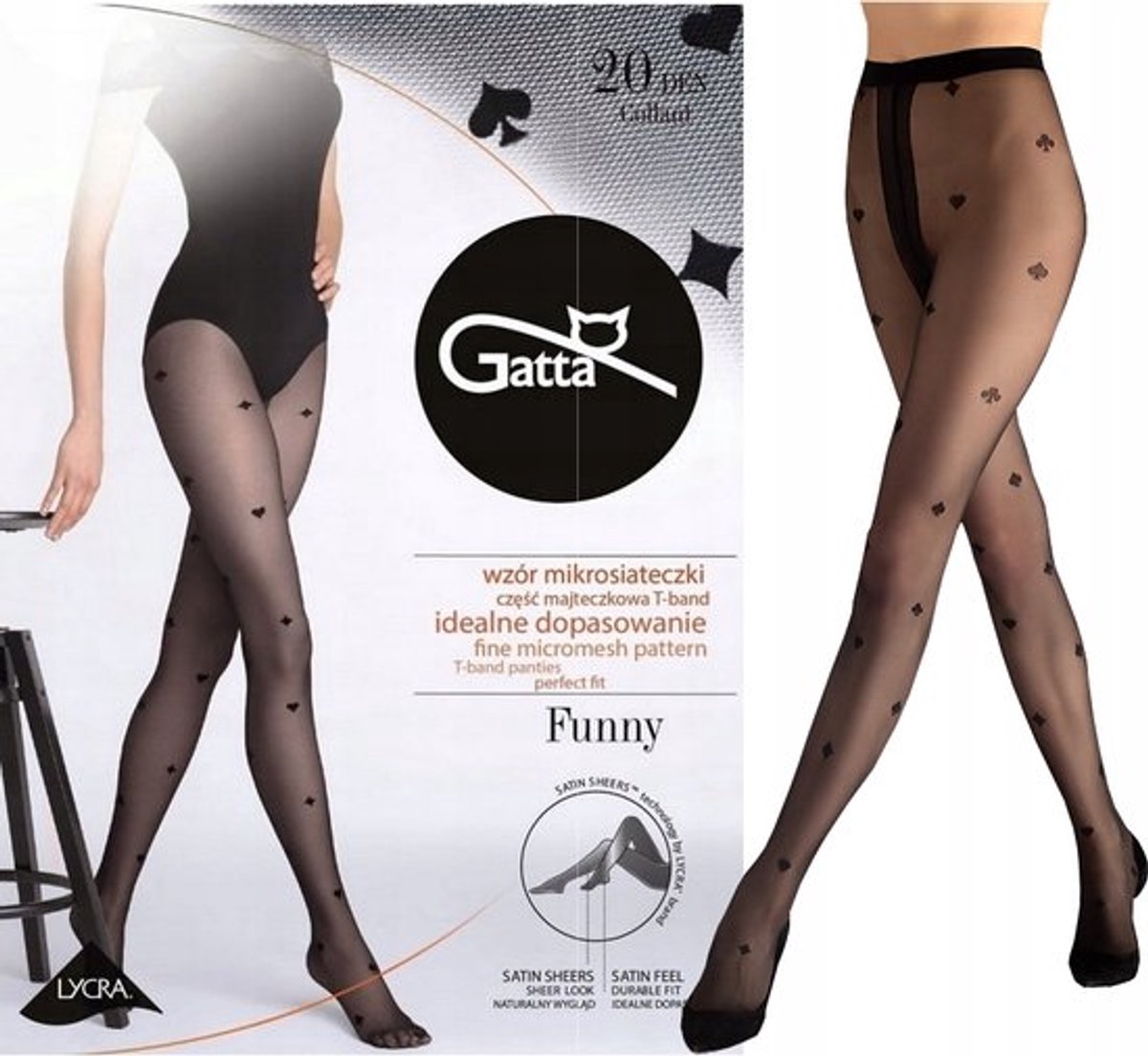 Gatta Funny - Panty Dames 20 DEN - Zwart met Kaartpatroon - Basis Panty - Maat M (8721399400593)