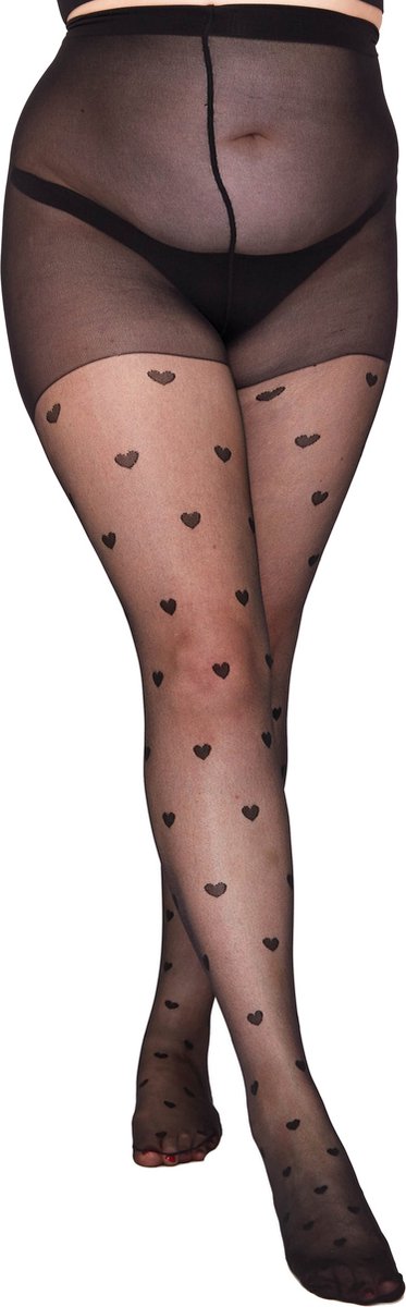 Zwart 52-54 - 30 den Panty met hartjes grote maat Pamela Mann (5055419641479)