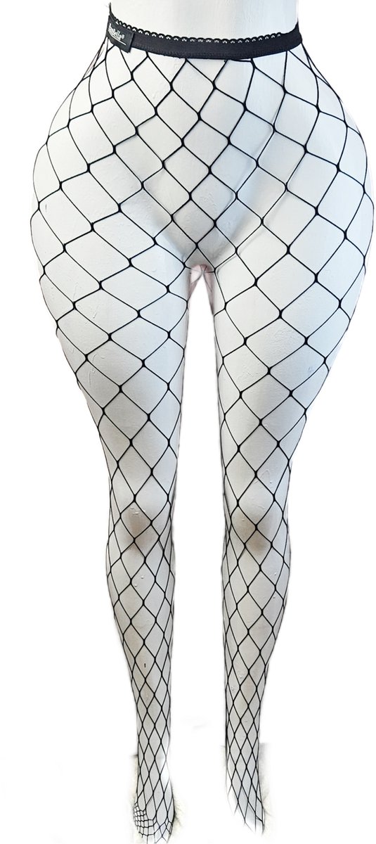 BamBella ® - Panty -Onesize - gaas grote gaten maillot dunne pantys Dames - Onesize - lingerie van kant zwart gothic (8721017931119)