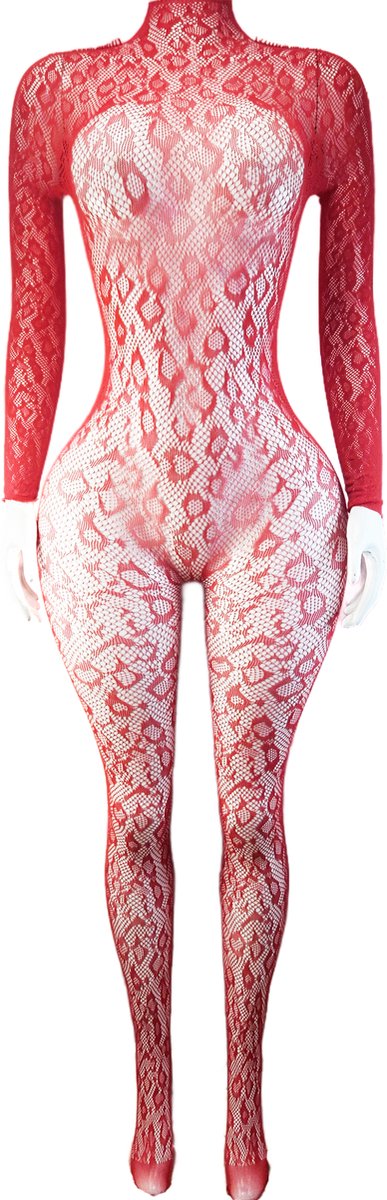 BamBella ® - Panty pak -Onesize - body suit - Dames - Onesize - Erotische jumpsuit van kant lingerie Rood (8721017928850)
