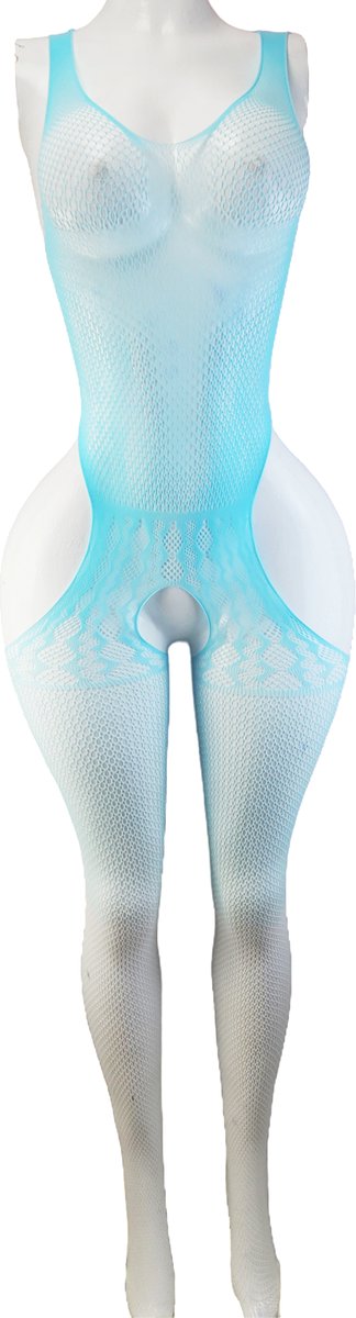 BamBella ® - Panty pak -Onesize - body suit - Dames - Onesize - Erotische jumpsuit van kant lingerie blauw wit (8721017928652)