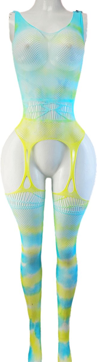 BamBella ® - Panty pak -Onesize - body suit - Dames - Onesize - Erotische jumpsuit van kant lingerie groen blauw (8721017928621)