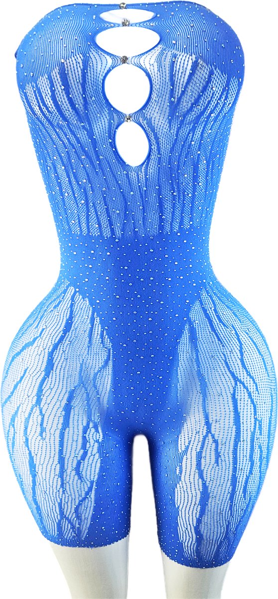 BamBella ® - Panty pak -Onesize - body suit - Dames - Onesize - Erotische jumpsuit van kant lingerie met steentjes blauw (8721017928676)