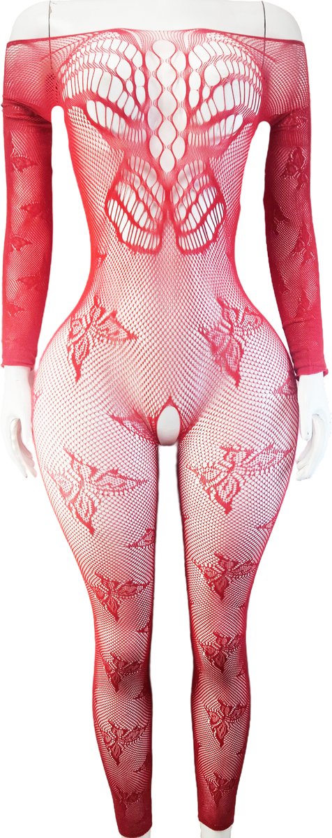 BamBella ® - Panty pak -Onesize - body suit - Dames - Onesize - Erotische jumpsuit van kant lingerie rood (8721017928775)