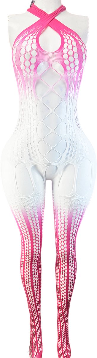 BamBella ® - Panty pak -Onesize - body suit - Dames - Onesize - Erotische jumpsuit van kant lingerie roze wit (8721017928638)