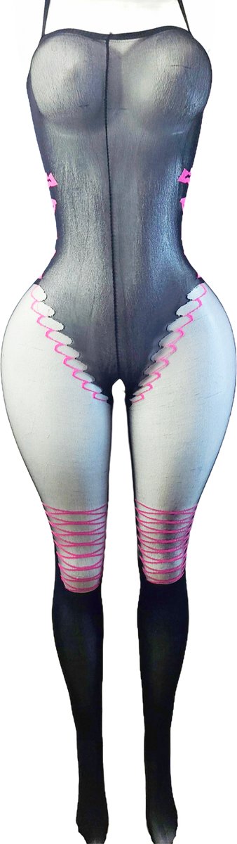 BamBella ® - Panty pak -Onesize - body suit - Dames - Onesize - Erotische jumpsuit van kant lingerie zwart roze (8721017929789)