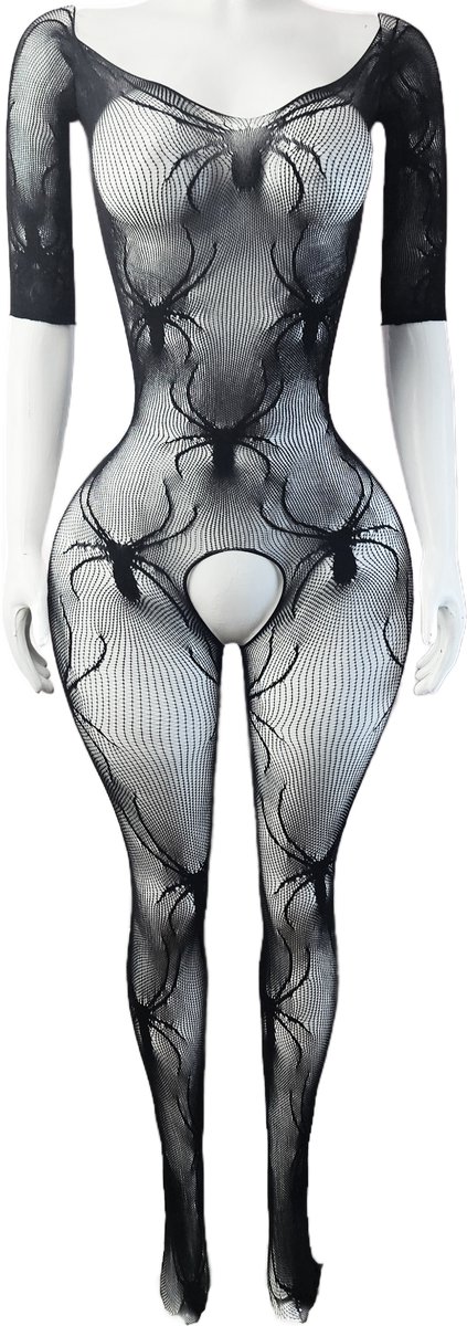 BamBella ® - Panty pak -Onesize - body suit - Dames - Onesize - Erotische jumpsuit van kant lingerie zwart spin halloween (8721017929307)
