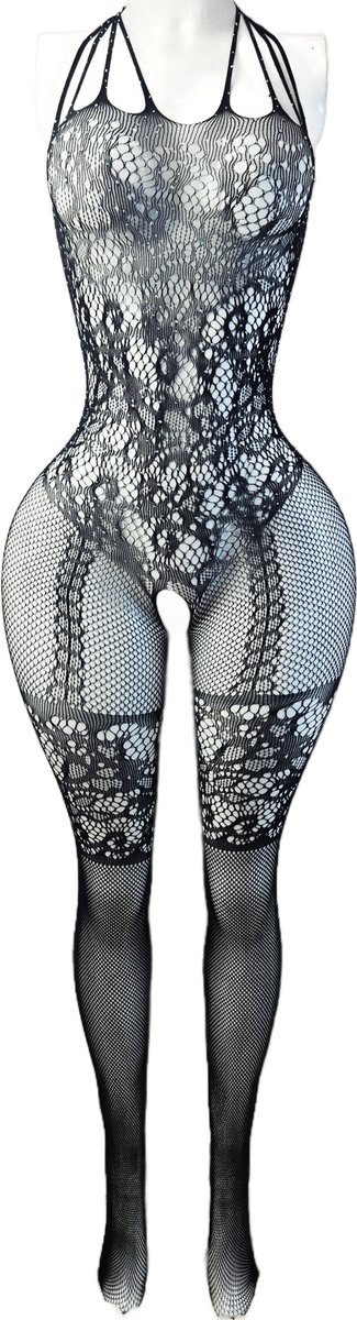 BamBella ® - Panty pak - met steentjes Onesize - body suit - Dames - Onesize - Erotische jumpsuit van kant lingerie zwart (8721017929857)