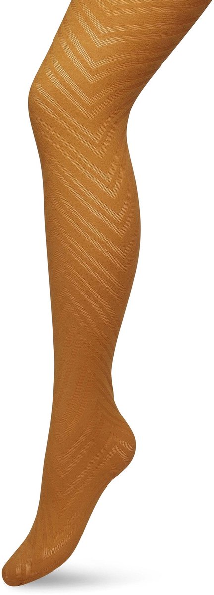 Bonnie Doon Dames Zigzag Panty 70 Denier Oker maat S/M - Chique Panty - Zigzag Strepen Dessin - Brede Boord - Comfort - Streepjes Print - Gestreept - Zigzag Tights - Feestelijk - Bruin/Oranje - Sudan Brown - BP211906.367 (8717394456208)