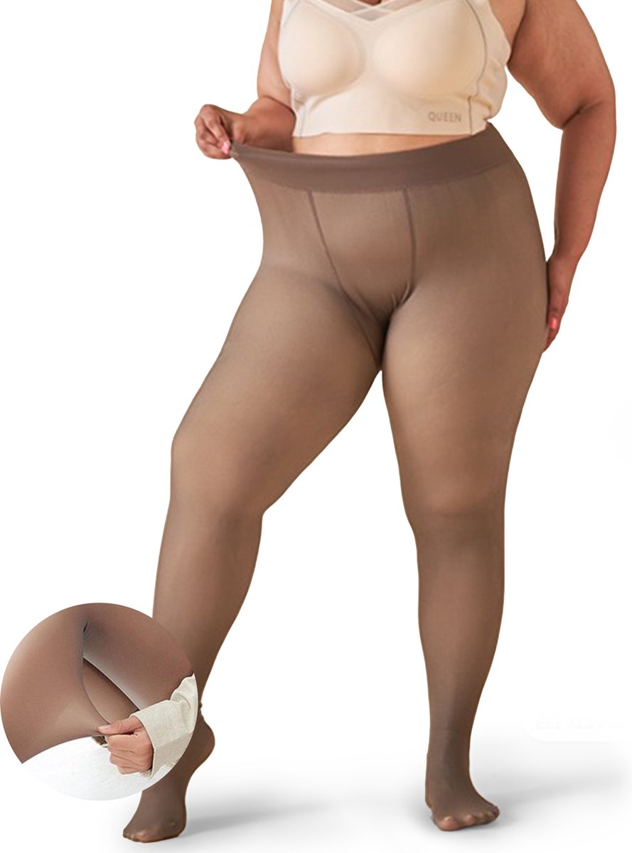 Enzo Lucci Thermo Fleece Panty voor Dames - Plus Size - Gevoerd & Corrigerend - legging - Maat XL-XXL- Hoge Taille - Bruin (8721082029230)