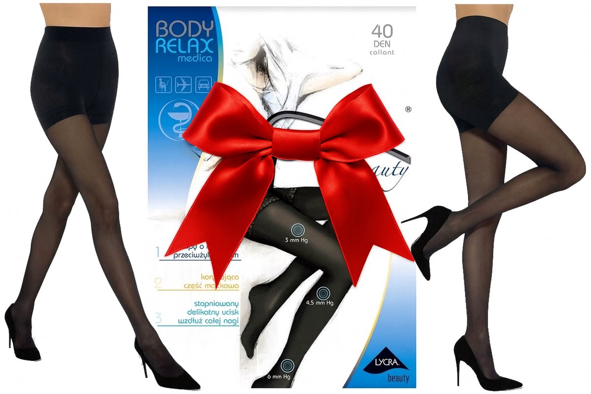 GATTA - Dames Panty - Maat L - 40 DEN - Zwart - Compressie & Corrigerende Panty - Tegen Vermoeide Benen en Spataderen - Comfort Lycra Beauty (8721399402160)