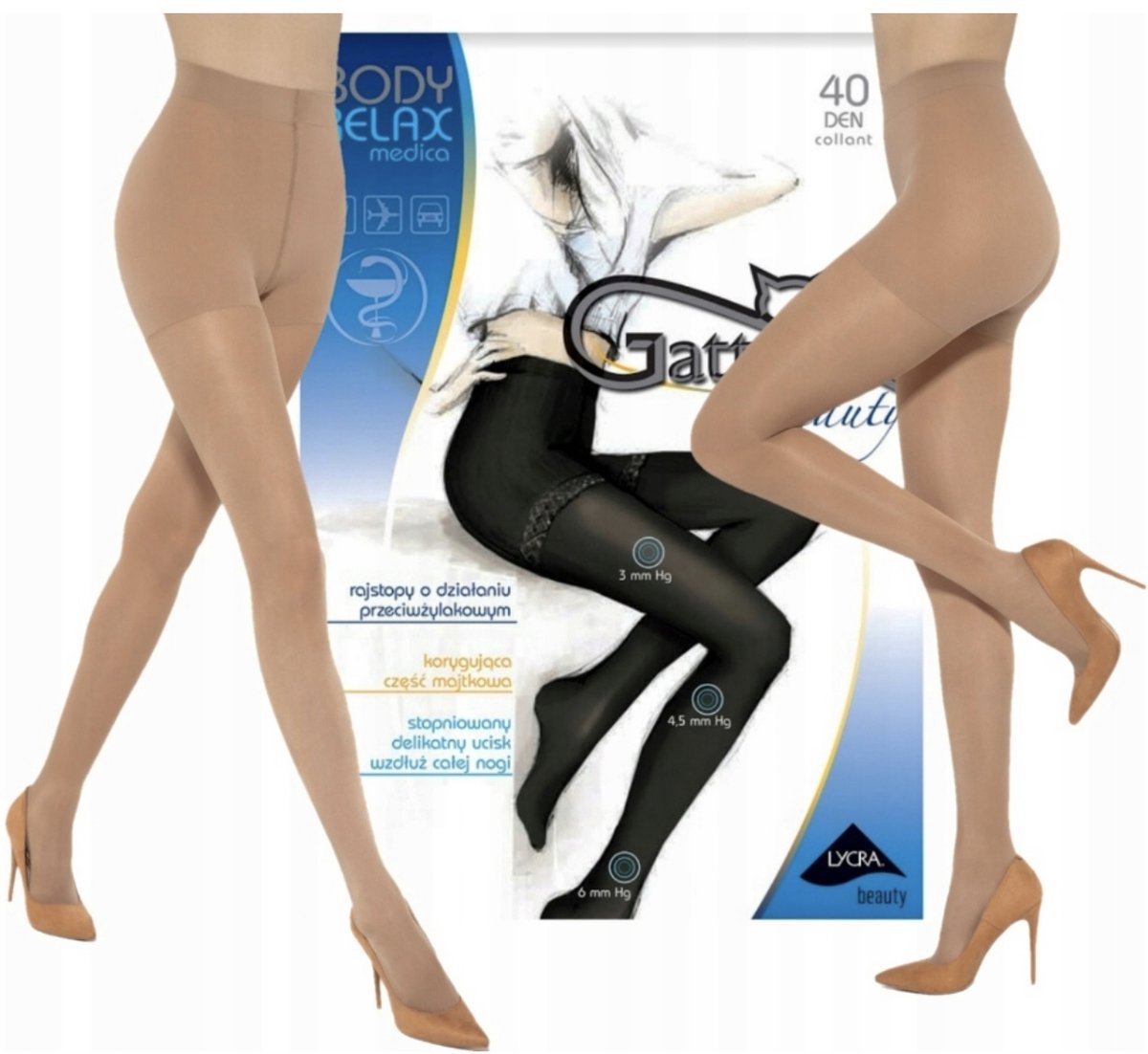 GATTA - Dames Panty - Maat S - 40 DEN - Beige - Compressie & Corrigerende Panty - Tegen Vermoeide Benen en Spataderen - Comfort Lycra Beauty (5904383015079)