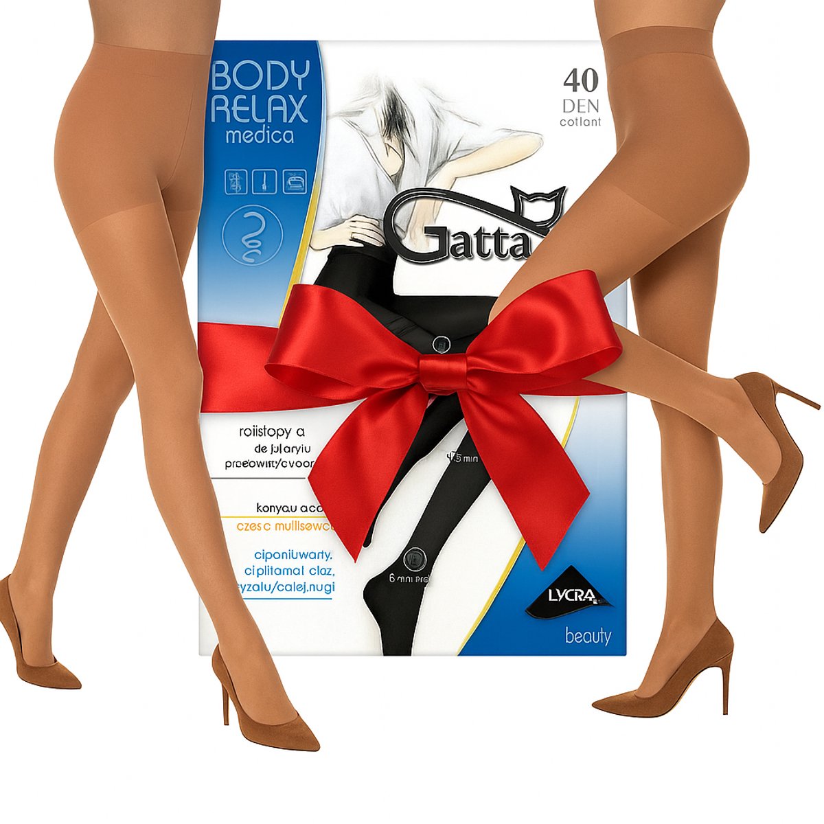 GATTA - Dames Panty - Maat XL - 40 DEN - Beige - Compressie & Corrigerende Panty - Tegen Vermoeide Benen en Spataderen - Comfort Lycra Beauty (5904383025078)