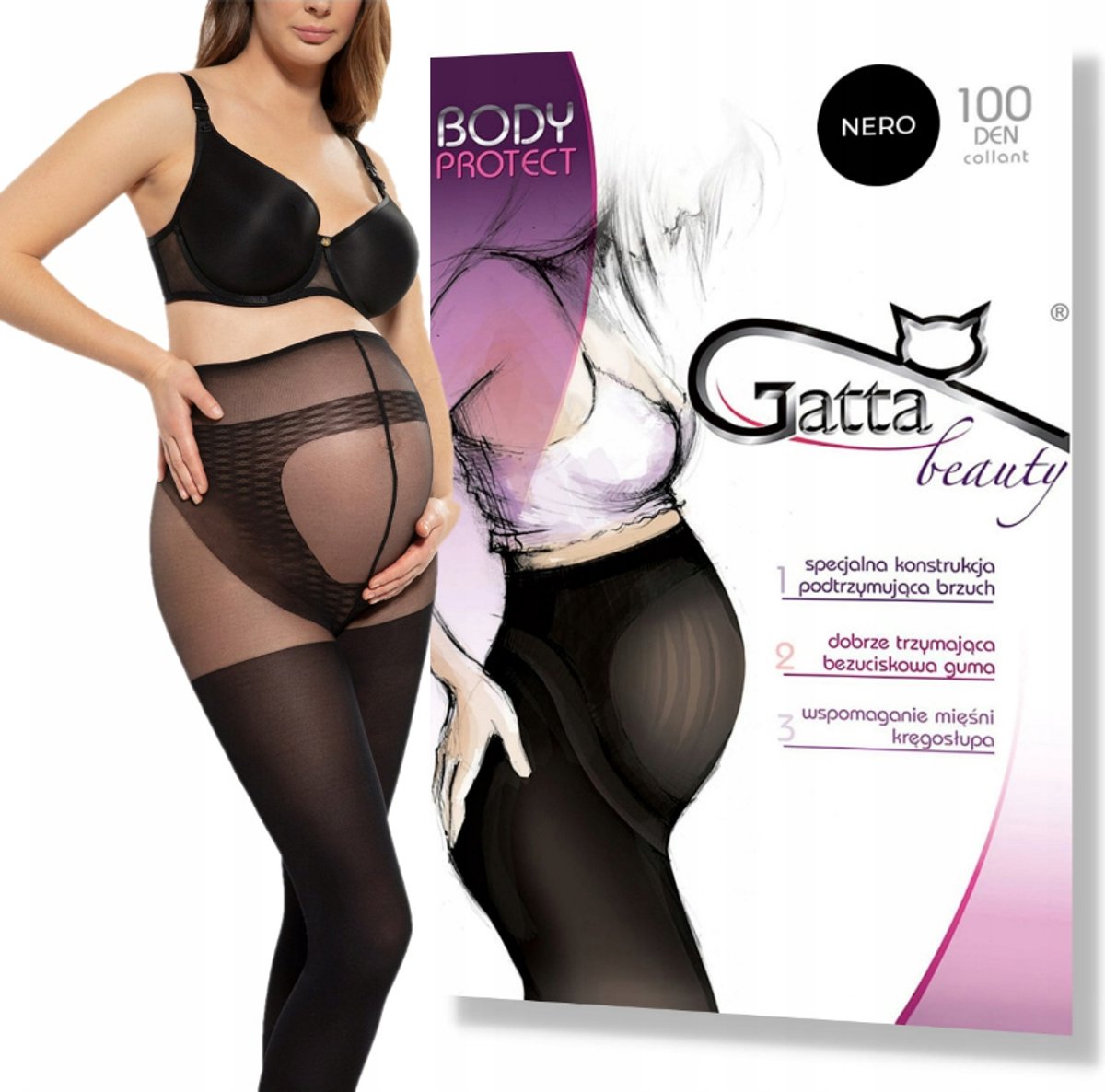 GATTA - Zwangerschapspanty - 100 DEN - Maat S - Zwart - Dames Panty - Zwanger - Ondersteunende Panty - (1 Stuks) (8721399401590)