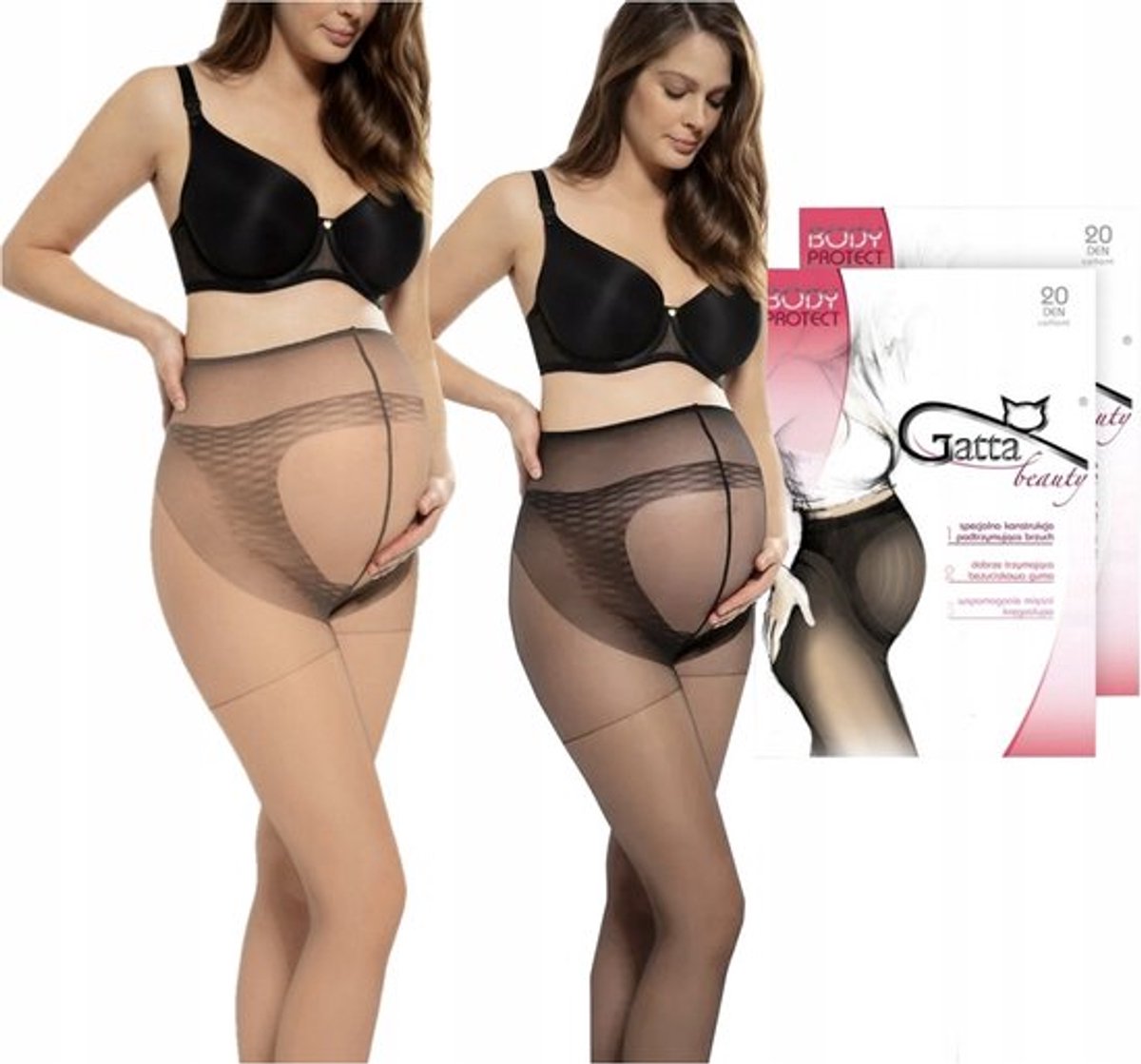 GATTA - Zwangerschapspanty - 20 DEN - Maat S - Zwart / Beige - Dames Panty - Zwanger - Ondersteunende Panty - (2 Stuks) (8721399401538)