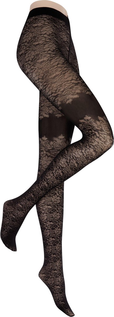 Kunert Charmed Feeling panty met kousenmotief en bloemenprint Maat 42/44 Kleur Zwart (4005074858638)