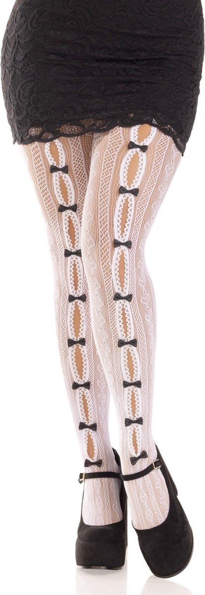 Leg Avenue - Sweetheart Striped Net panty - Wit (0714718570464)