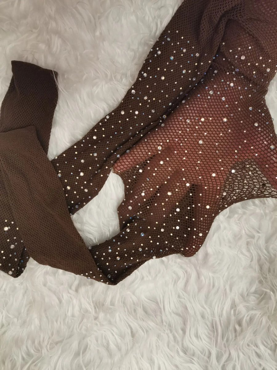 Visnet Glitter Panty met Stenen - Fishnet Panty with Glitter Stones - Festival Panty - Donker Bruin/Coffee - One Size (6151113362319)