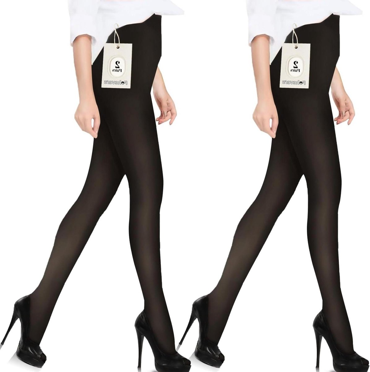 2-pack ondoorzichtige panty's voor dames met buikcontrole - 120/70 denier, hoge taille - zwart - One size - 2 stuks (8785344303247)