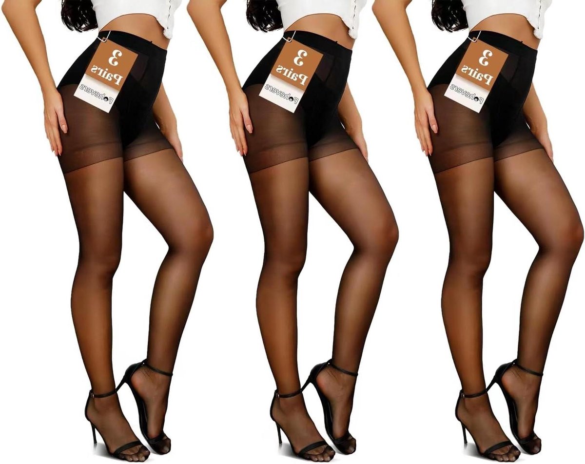 3-pack Damespanty's 10 Denier Hoog Getailleerd Zwart Grote Maten Transparante Panty's (8785344302721)