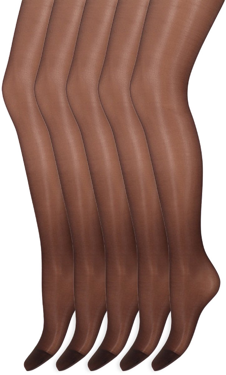 Zijdeglans Panty | Transparant van teen tot taille | 15 Denier | Merk: Marianne | Maat: S t/m XXXL | Kleur: Cafe | 5 Paar (6153606589586)