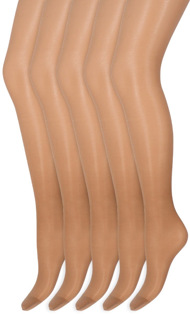 Zijdeglans Panty | Transparant van teen tot taille | 15 Denier | Merk: Marianne | Maat: S t/m XXXL | Kleur: Dore | 5 Paar (6153606235230)