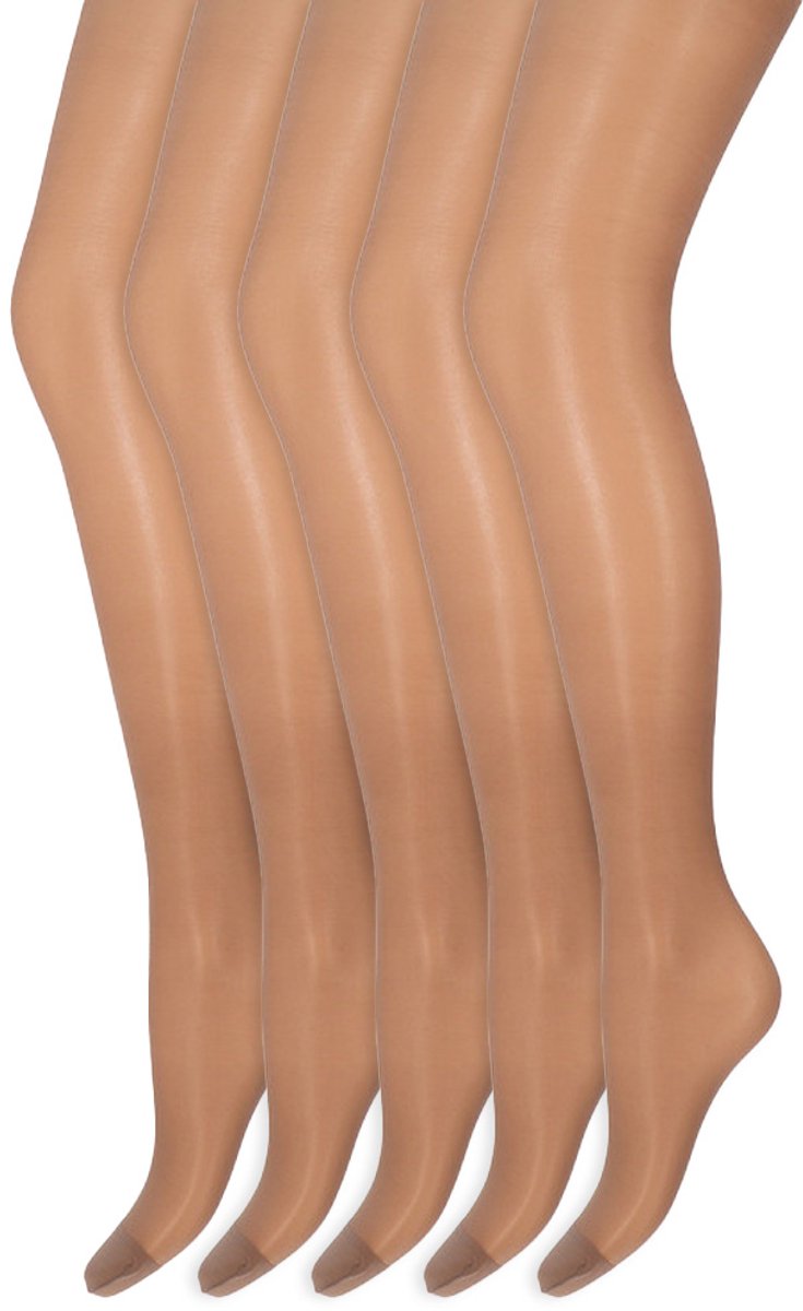Zijdeglans Panty | Transparant van teen tot taille | 15 Denier | Merk: Marianne | Maat: S t/m XXXL | Kleur: Muscat | 5 Paar (6153606453412)