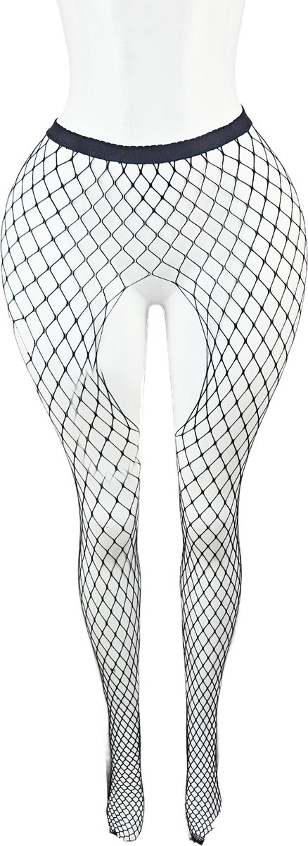 BamBella ® - Panty - onesize - open kruis maillot pantys Dames - Onesize -zwart gaten gaas visnet (8721017932369)