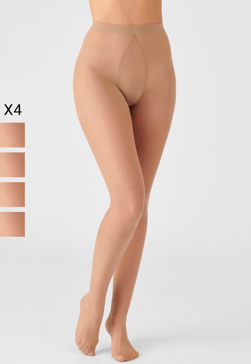Damart - Set van 4 panty's in mousse 20 denier voor brede heupen. - Dames - Bruin - XXL+ (3602807900216)