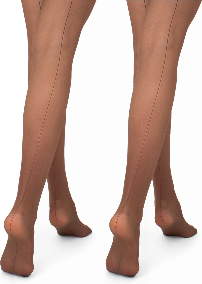 Giulia - Chic 20den Panty met bikini broekje en zwarte naad (multipack) - Cappucino - L (6096703662656)