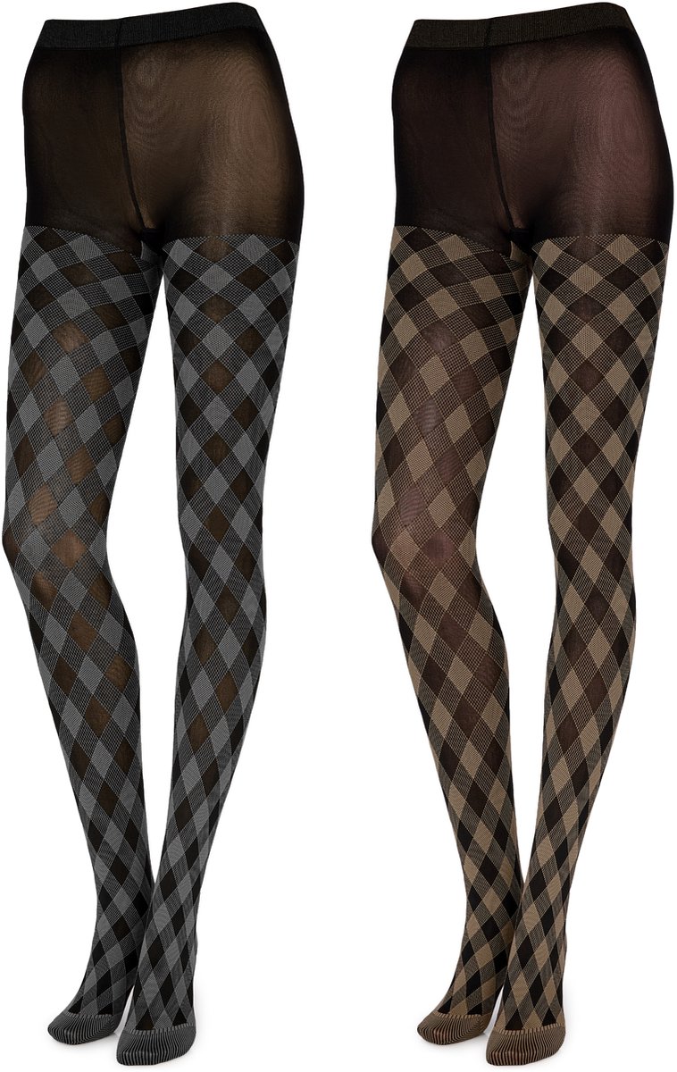 Merry Style Dames Panty 2 Pack - 60 DEN- Gedessineerd - 3D-technologie - Polyamide - Rook/Cappuccino - M - MS-GB-317 (4061692836465)