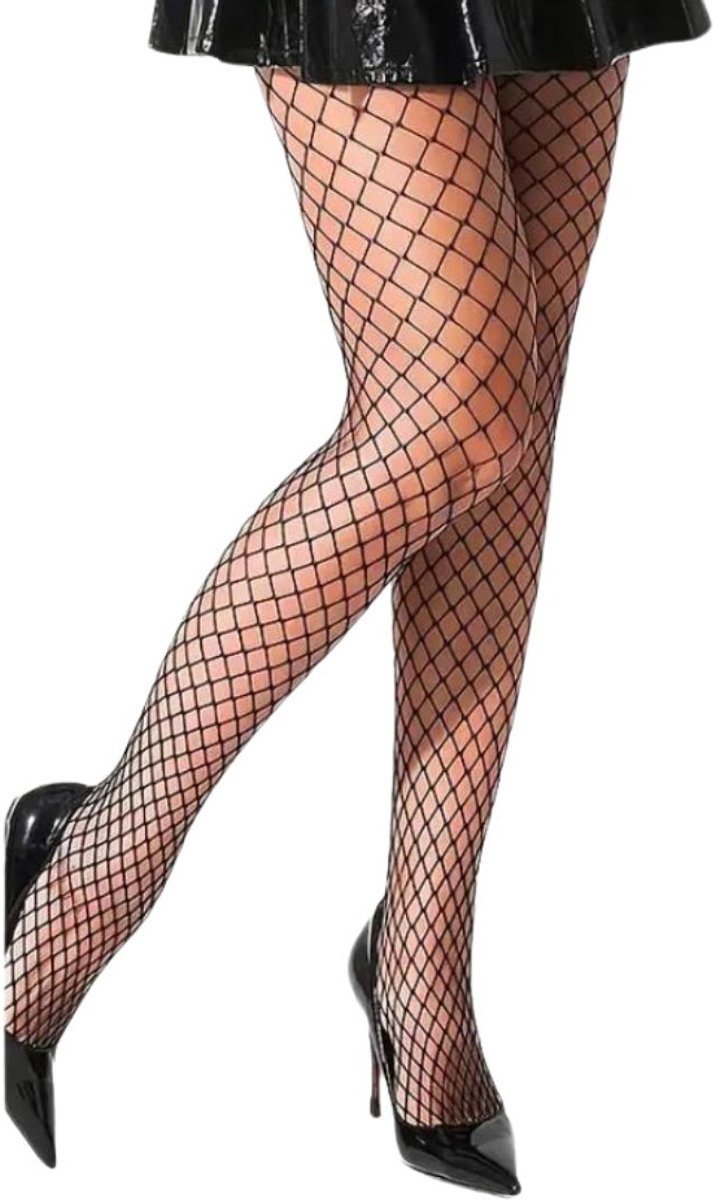 2 stuks dames visnet panty - Panty Dames - Fishnet panty - zwart one size (6097430383302)