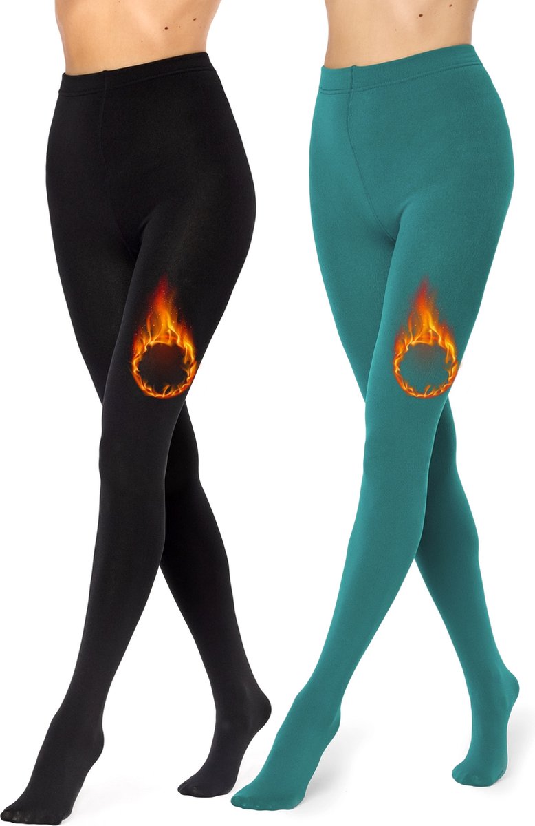 Merry Style - Set 2x Thermo Panty - Winter panty - Fleece Panty - Zachte Panty - Fleece legging - Warme Panty - Zwart/Emaragd - 3XL/4XL - MS-ATX-442-Tights-2B (4061692834737)