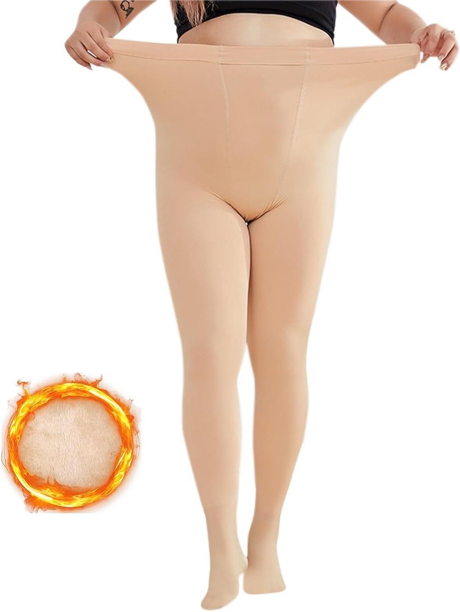 VVGoods - Thermo panty voor dames van fleece, oversized, curvend, beige, winterse panty. (8785351537567)