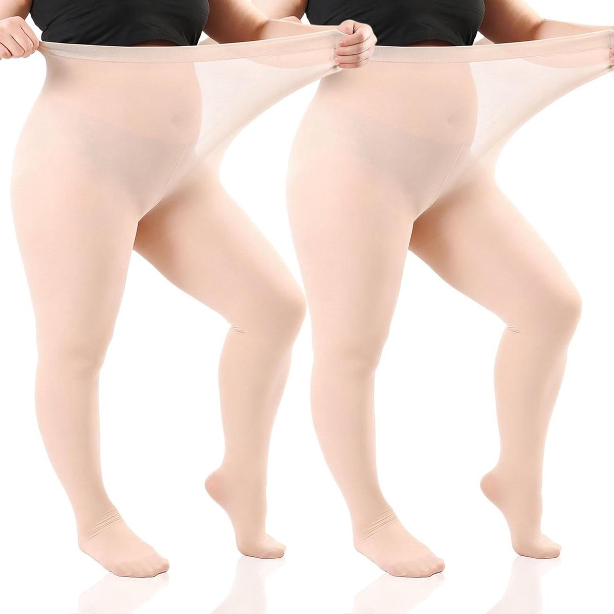 Allecto - Dames Panty - Onzichtbare tailleband - Beige - Grote Maten - Stretch - Geschikt voor Dansen - Zwart Model (8763215238348)