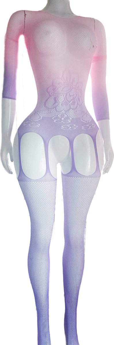 BamBella ® - Panty pak -Onesize - body suit - Dames - Onesize - Erotische jumpsuit van kant lingerie roze lila (8721017928737)