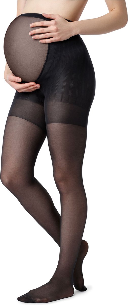 Be Mammy Dames Zwangerschap Panty - 40 DEN - Halsterloos - Polyamide - BE-GI-1119 - Zwart - S (4061692539496)