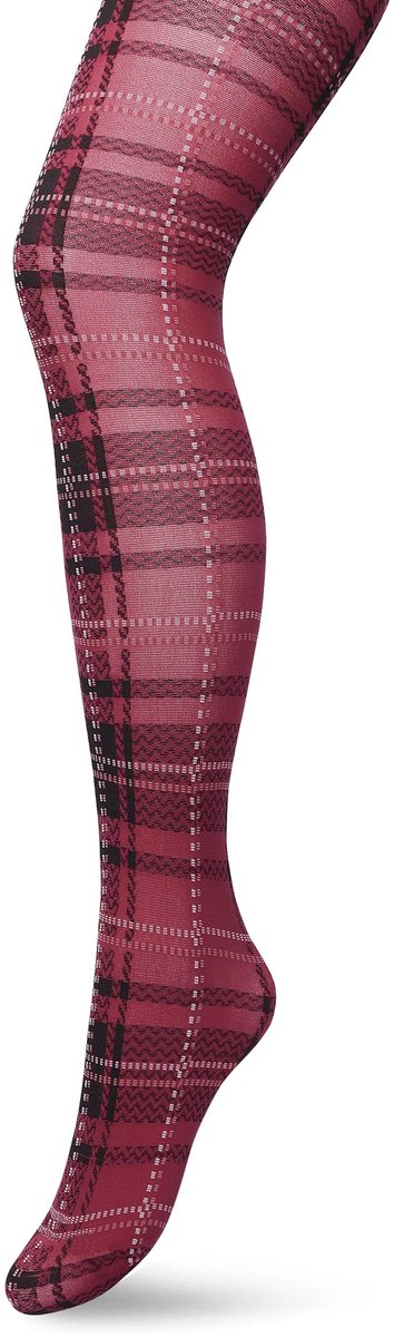 Bonnie Doon Dames Panty met Ruiten 40 Denier Donker Rood maat L/XL - Ruit Motief - Ruitjes Print - Uitstekende pasvorm - Gladde Naden - London Checks Tights - Heerlijk Comfortabel - Bordeaux - Donkerrood - Rhododendron - BP211910.338 (8717394456567)
