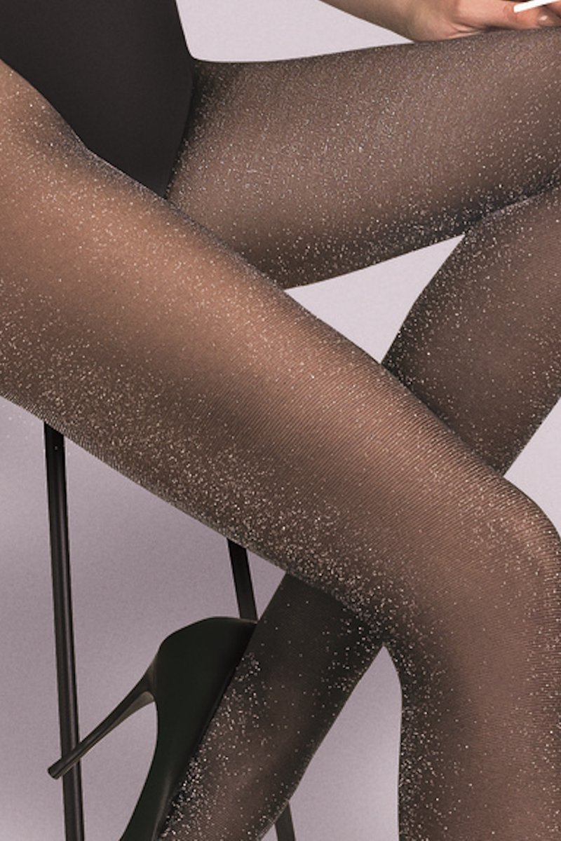 Glitter Panty Dames - 20 Denier - Zwart / Zilver - Maat: M - Model: Lurex (5906733300583)